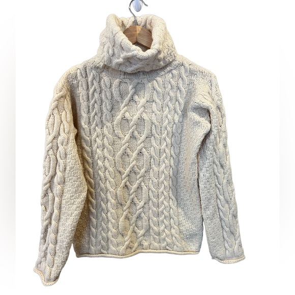 Inis Crafts Sweaters - Inis Crafts 100% Merino Wool Cowl Neck Sweater Vintage Irish Fisherman Cable